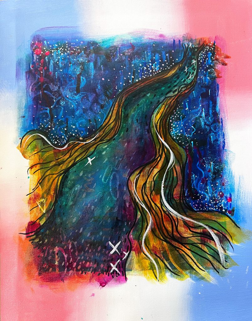 Bright painting with a road like for leading upwards